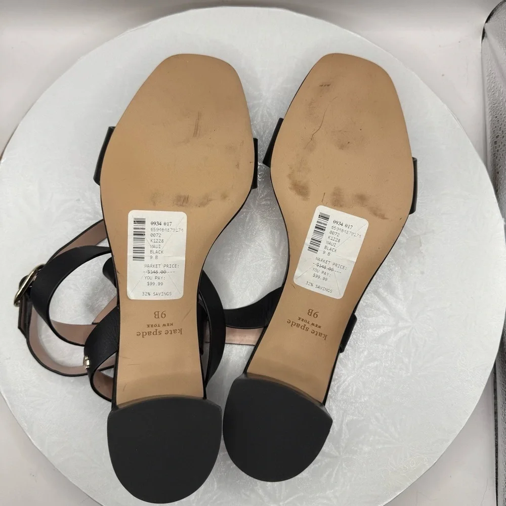 NWT New Kate Spade Maui Black Leather‎ Women's Sandals Size 9